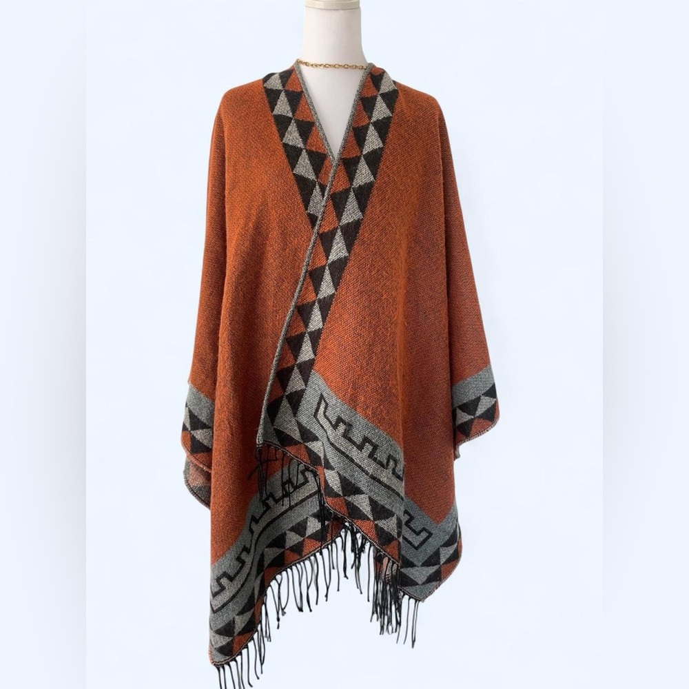 Elegant Women's Poncho Shawl Fringes by Moss Rose‎